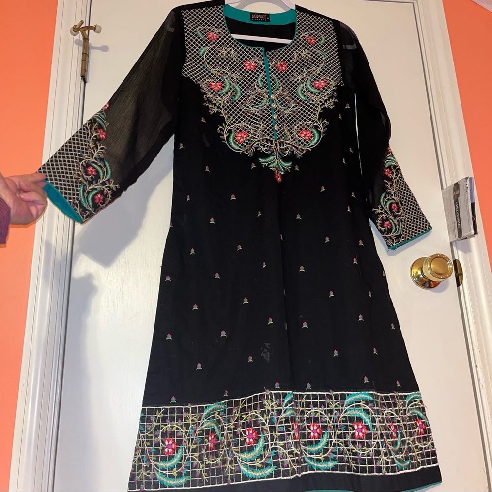 Satrangi Bonanza Embroidered Original Kurta Tunic Dress Sheer Sleeves